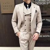 (Jackets+Pants+Vest) High Quality Men Slim Fit Party Tuxedos 3 Pieces Fashion Double Breasted Vest Design Wedding Social Suit Apricot CHINA